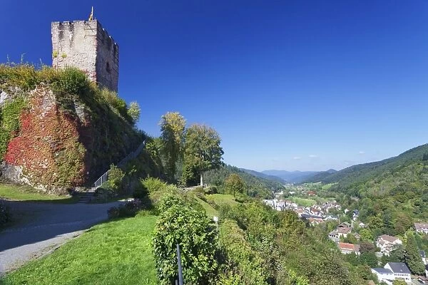 Hornberg Castle and view over Gutachtal Valley, Black Forest, Baden Wurttemberg, Germany, Europe
