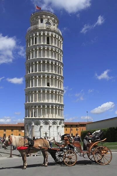 Horse and carriage by Leaning Tower, UNESCO World Heritage Site, Pisa, Tuscany, Italy, Europe