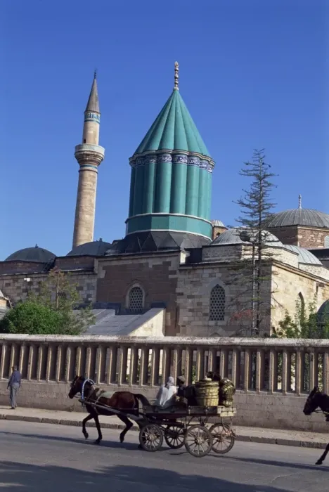 Framed Print : Horse and cart passes the Mevlana Tekke Museum with Framed Print : Horse and cart passes the Mevlana Tekke Museum with