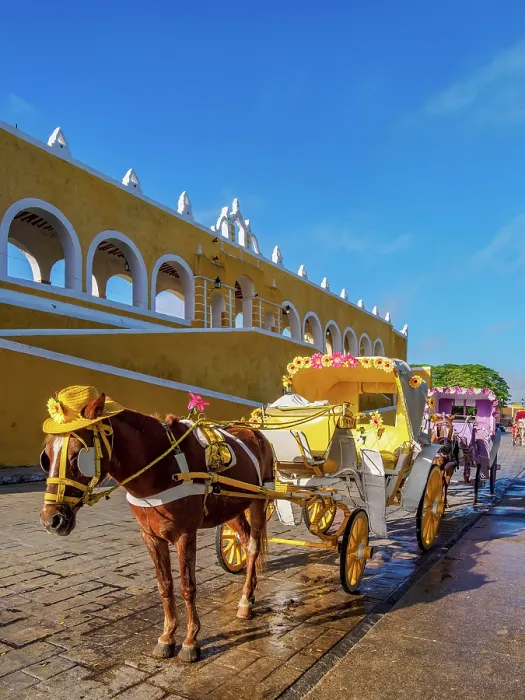 Framed Print : Horse-drawn carriages in front of the Convent of San Antonio de Padua, Izamal, Yucatan State, Mexico Framed Print : Horse-drawn carriages in front of the Convent of San Antonio de Padua, Izamal, Yucatan State, Mexico