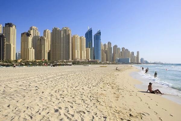 Hotel and apartment buildings along the seafront, Dubai Marina, Dubai, United Arab Emirates