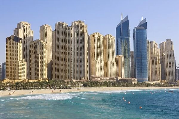 Hotel and apartment buildings along the seafront, Dubai Marina, Dubai, United Arab Emirates