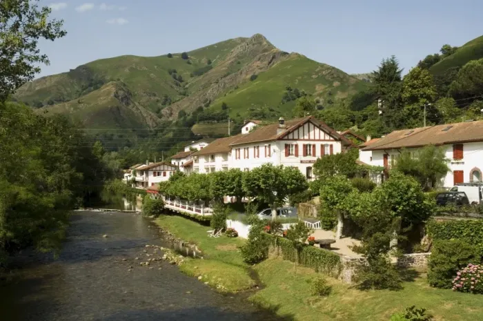 Framed Print : Hotel Arce on the River Nive, St. Etienne de Baigorry, Basque country, Pyrenees-Atlantiques Framed Print : Hotel Arce on the River Nive, St. Etienne de Baigorry, Basque country, Pyrenees-Atlantiques