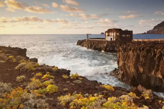 Framed Print : Hotel Punta Grande at sunset, Las Puntas, El Golfo, lava coast, UNESCO biosphere reserve Framed Print : Hotel Punta Grande at sunset, Las Puntas, El Golfo, lava coast, UNESCO biosphere reserve