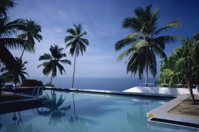 Framed Print : Hotel swimming pool, Kovalam, Kerala state, India, Asia Framed Print : Hotel swimming pool, Kovalam, Kerala state, India, Asia