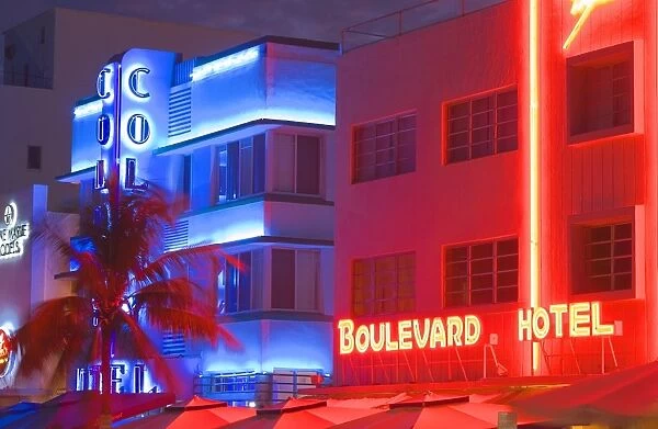 Hotels on Ocean Drive, Art Deco District, South Beach, Miami, Florida, United States of America