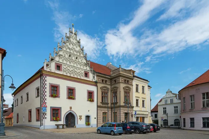 Framed Print : House with decorated gable at Zizkovo namesti, Tabor, Czech Republic (Czechia), Europe Framed Print : House with decorated gable at Zizkovo namesti, Tabor, Czech Republic (Czechia), Europe