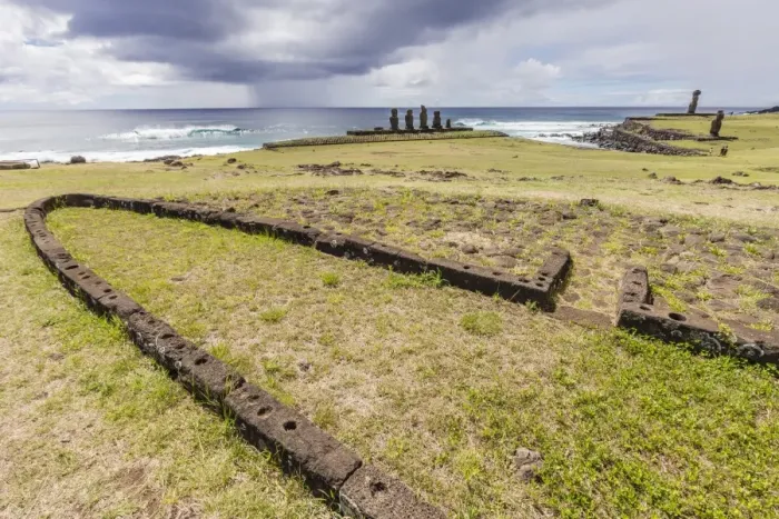 Framed Print : House foundation and sevem moai in the Tahai Archaeological Zone on Easter Island (Isla de Pascua) (Rapa Nui), UNESCO World Heritage Site, Chile, South America Framed Print : House foundation and sevem moai in the Tahai Archaeological Zone on Easter Island (Isla de Pascua) (Rapa Nui), UNESCO World Heritage Site, Chile, South America