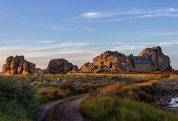The house between the rocks, Le Gouffre, Plougrescant, Cotes-d'Armor, Brittany, France, Europe