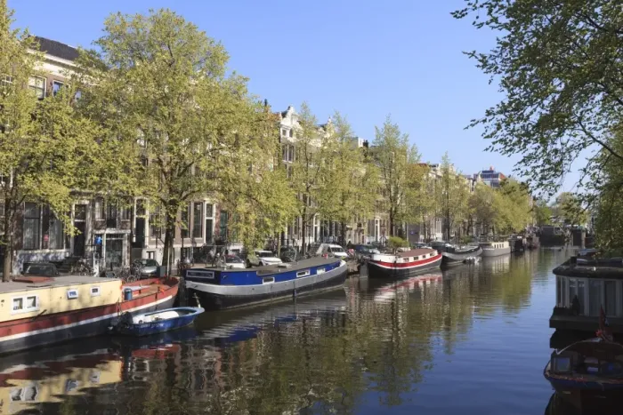 Framed Print : Houseboats on Singel Canal, Amsterdam, Netherlands, Europe
