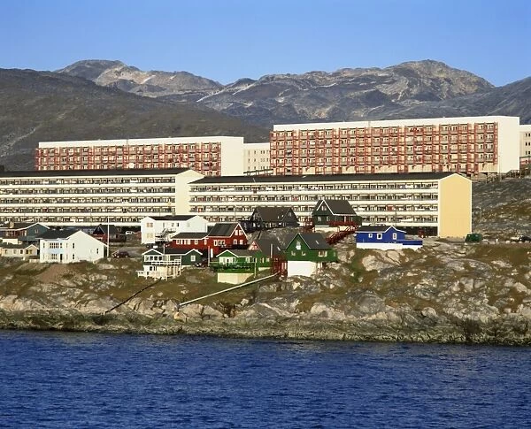 Houses and apartment buildings on the shore at Nuuk