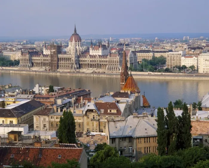 Framed Print : Houses and church in Buda with the River Danube beyond Framed Print : Houses and church in Buda with the River Danube beyond