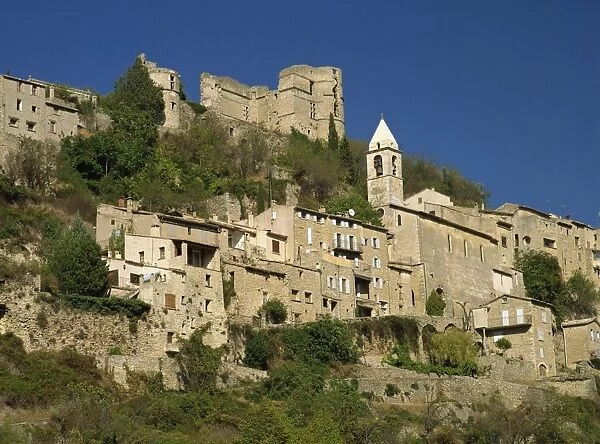 Houses, church and old walls at Montbrun les Bains in Drome, Rhone-Alpes, France, Europe