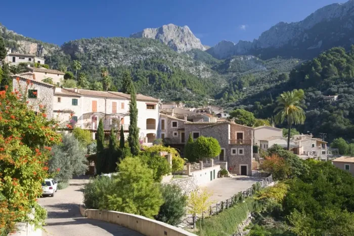 Framed Print : Houses on hillside beneath Puig Major, the islands highest peak, Fornalutx near Soller Framed Print : Houses on hillside beneath Puig Major, the islands highest peak, Fornalutx near Soller