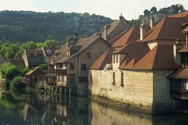 Houses along the Loue River, Ornans, Jura, Franche-Comte, France, Europe