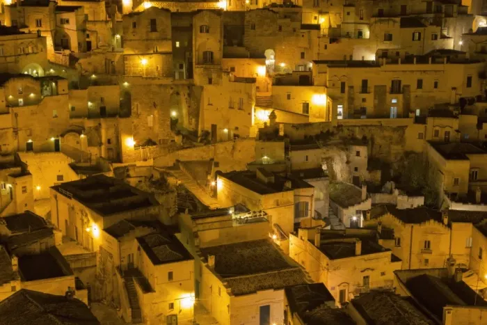 Framed Print : Houses at night in the Sassi area of Matera, Basilicata, Italy, Europe Framed Print : Houses at night in the Sassi area of Matera, Basilicata, Italy, Europe