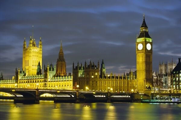 Houses of Parliament at dusk, UNESCO World Heritage Site, Westminster, London