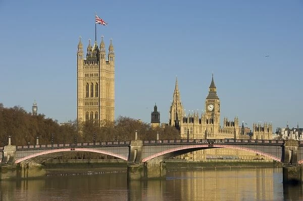 The Houses of Parliament and Lambeth Bridge, River Thames, London, England