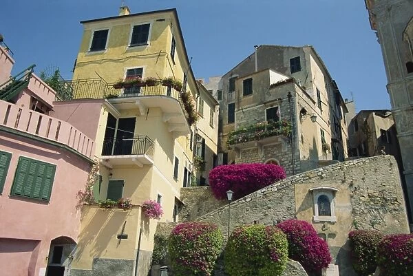 Houses in the Piazza San Giovanni in Cervo on the Italian Riviera