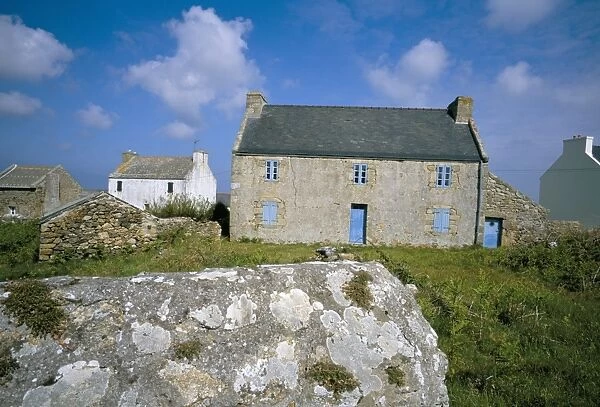 Houses on the Pointe de Porz Doun, Ile d Ouessant, Breton Islands, Finistere