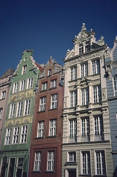 Houses with restored facades in Dlugi Targ in Gdansk
