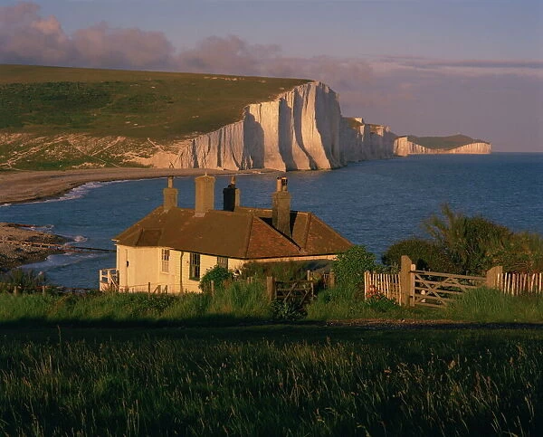 Houses on Seaford Head overlooking The Seven Sisters, East Sussex, England