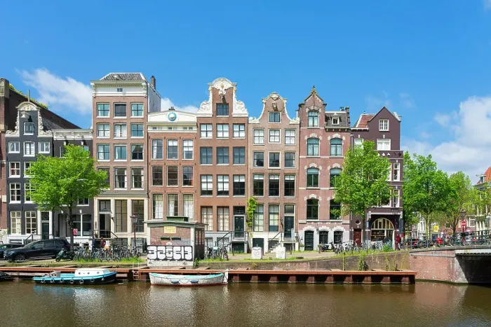 Framed Print : Houses by Singel canal, Amsterdam, The Netherlands, Europe Framed Print : Houses by Singel canal, Amsterdam, The Netherlands, Europe