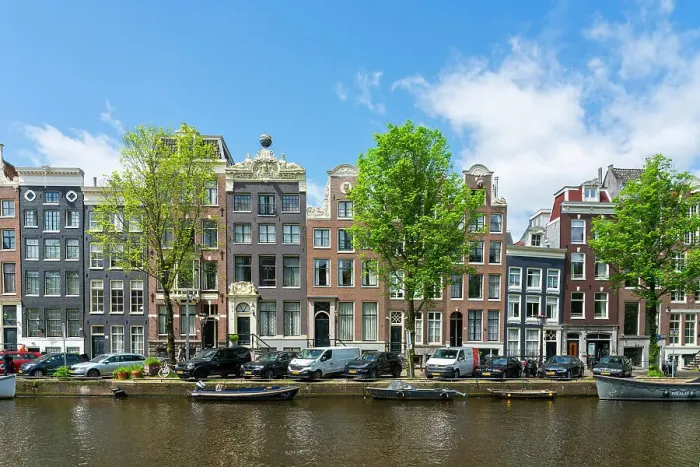 Framed Print : Houses by Singel canal, Amsterdam, The Netherlands, Europe Framed Print : Houses by Singel canal, Amsterdam, The Netherlands, Europe