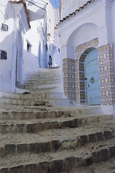 Houses and steps in Chefchaouen (Chaouen) (Chechaouen)