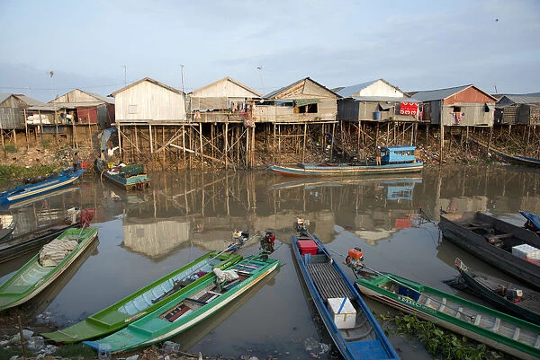 Houses on stilts at Tonle Sap Lake, Cambodia, Indochina, Southeast Asia, Asia