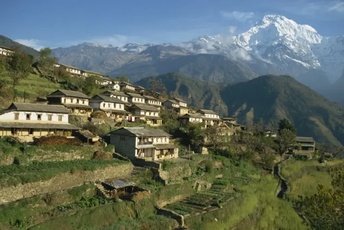 Framed Print : Houses and terraced fields at Gurung village Framed Print : Houses and terraced fields at Gurung village