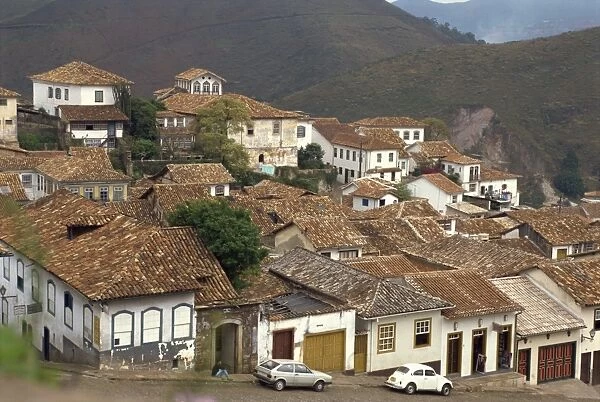 Houses with tiled roofs in the town of Ouro Preto in Brazil, South America