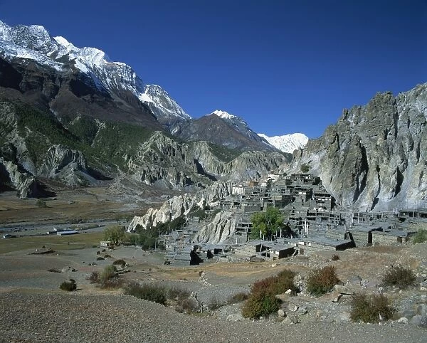 Houses in the village of Braga at 3351m in the Manang