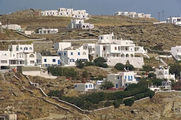 Houses and villas in a rocky landscape on Mykonos