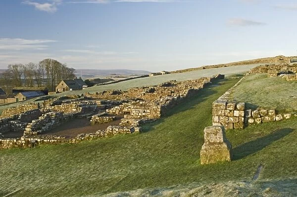 Part of Housesteads Roman Fort looking west, Hadrians Wall, UNESCO World Heritage Site