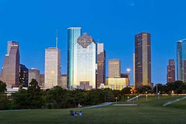 Houston skyline at night from Eleanor Tinsley Park, Texas, United States of America
