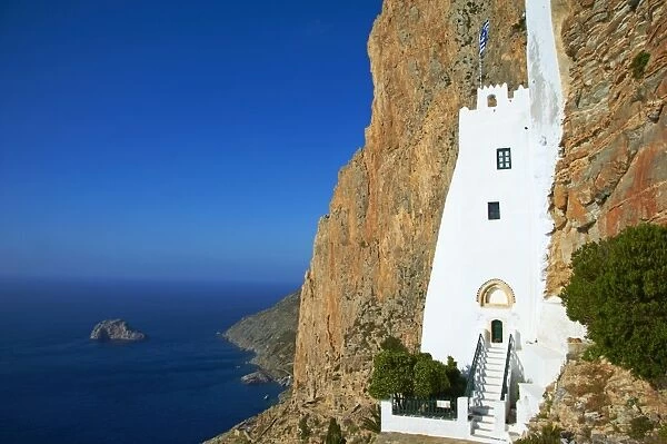 Hozoviotissa monastery and Aegean Sea, Amorgos, Cyclades, Greek Islands, Greece, Europe