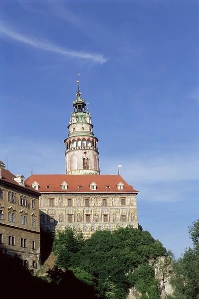 Hradek or little castle with its distinctive tower, Cesky Krumlov, Czech Republic, Europe