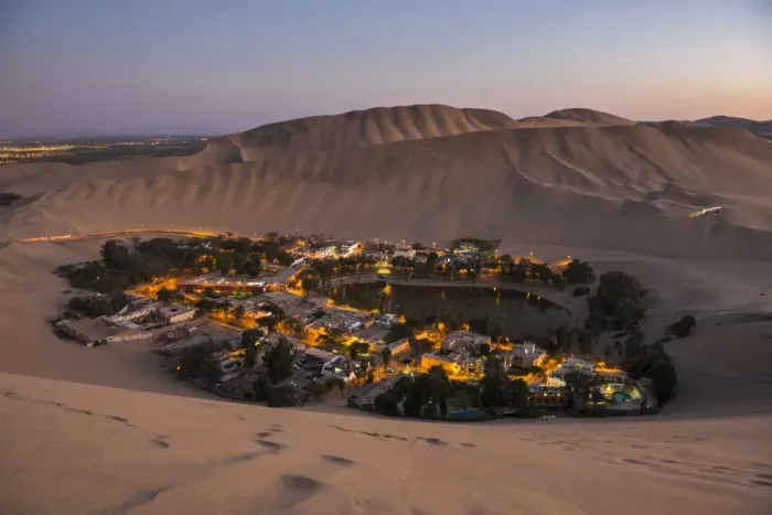 Framed Print : Huacachina, surrounded by sand dunes at night, Ica Region, Peru, South America Framed Print : Huacachina, surrounded by sand dunes at night, Ica Region, Peru, South America