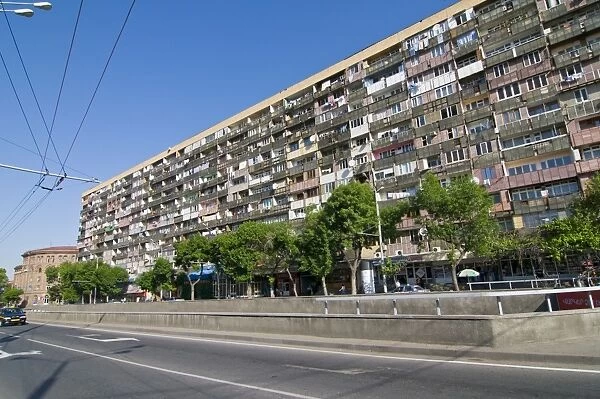Huge apartment building in the old Soviet style, Yerevan, Armenia, Caucasus
