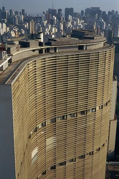 Huge curved office block facade, designed by Oscar Niemeyer, Sao Paulo