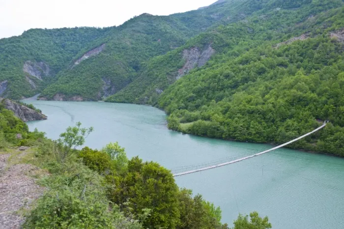 Framed Print : Huge hanging bridge along the road from Peshkopj to Lezhe, Albania, Europe Framed Print : Huge hanging bridge along the road from Peshkopj to Lezhe, Albania, Europe