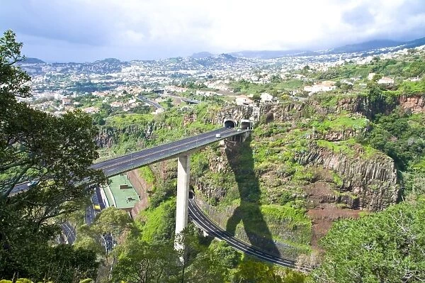 Huge highway bridge above Funchal seen from the Botanical Garden, Madeira