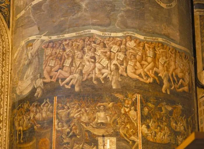 Framed Print : Part of huge mural of the Last Judgement, believed to be by Flemish artists dating from the late 15th century, in the nave of Ste. Cecile Cathedral, Albi, Midi-Pyrenees Framed Print : Part of huge mural of the Last Judgement, believed to be by Flemish artists dating from the late 15th century, in the nave of Ste. Cecile Cathedral, Albi, Midi-Pyrenees