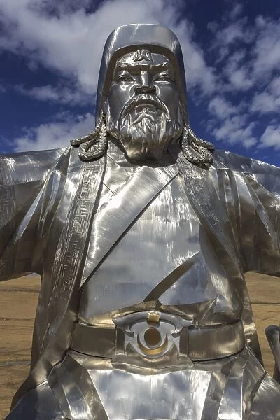 Huge silver stainless steel Chinggis Khaan (Genghis Khan) statue, Tsonjin Boldog