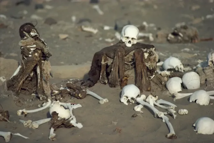 Framed Print : Human remains in a cemetery in the Nazca desert Framed Print : Human remains in a cemetery in the Nazca desert
