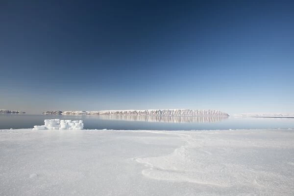 Hunting blind made from ice blocks at the Floe edge, the junction of sea ice and the ocean