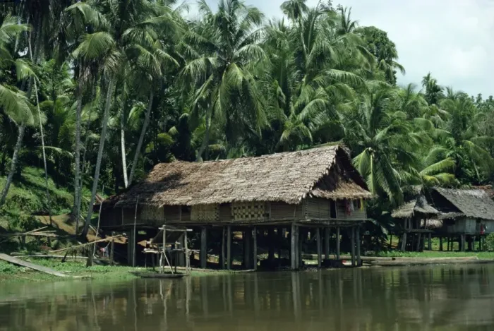 Framed Print : Hut on stilts beside the Kari Wari River Framed Print : Hut on stilts beside the Kari Wari River
