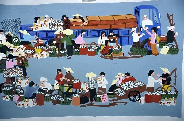 Huxien paintings of a market scene done by farmers in Xian, China, Asia