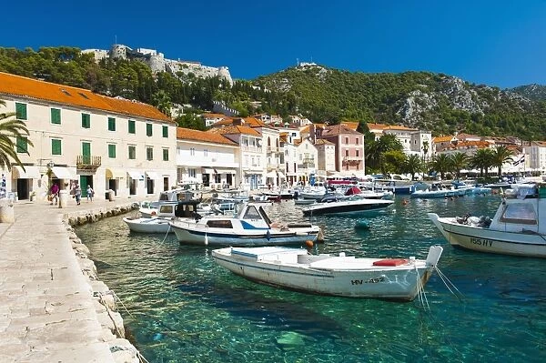 Hvar harbour and Fortica (Spanish Fortress), Hvar Island, Dalmatian Coast, Adriatic, Croatia, Europe
